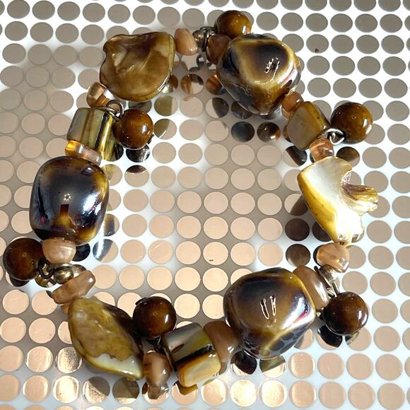 Vintage Modern MOP Mother Of Pearl Precious Stone Stretch Bracelet B#8 - Picture 7 of 7